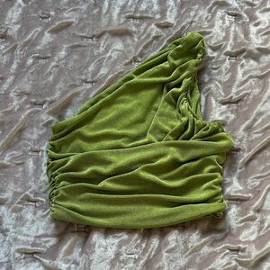 Green One-Shoulder Crop Top